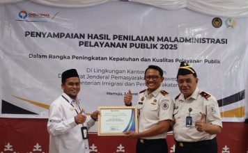 Imigrasi Mamuju Raih Predikat Sangat Baik pada Penilaian Maladministrasi oleh Ombudsman RI