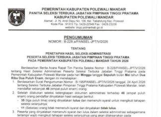 Seleksi JPT Pratama Polman Masuk Tahap Lanjutan, 35 Peserta Lolos Administrasi